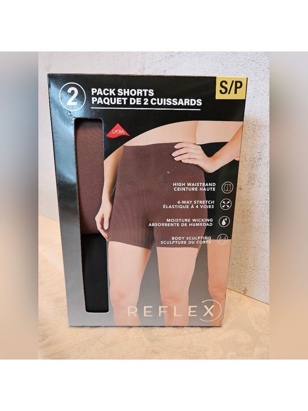 Reflex Size Small 2 Pack of High Waisted Athletic Shorts, Brown and Black, NEW